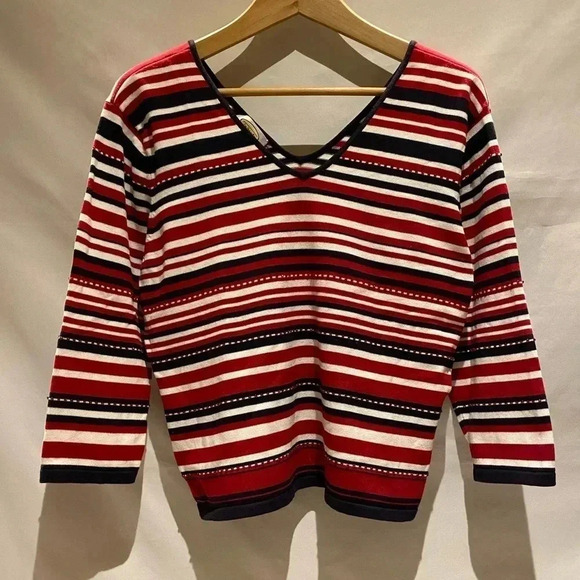 Talbots Red, White, and Blue Beaded Striped Sweater, size L - Picture 4 of 7